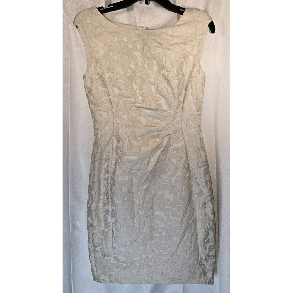 Lauren Ralph Lauren Ivory Floral Brocade Sheath Dress Size 2 Sleeveless Cocktail